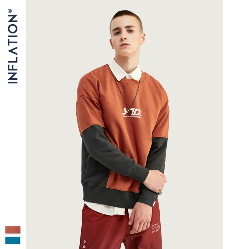 INFLATION DESIGN Men Sweatshirt Colour Block Trim Script Logo Men Sweatshirt Loose Fit Streetwear Style Mens Sweatshirt 9631W
INFLATION DESIGN Men Sweatshirt Colour Block Trim Script Logo Men Sweatshirt Loose Fit Streetwear Style Mens Sweatshirt 9631W