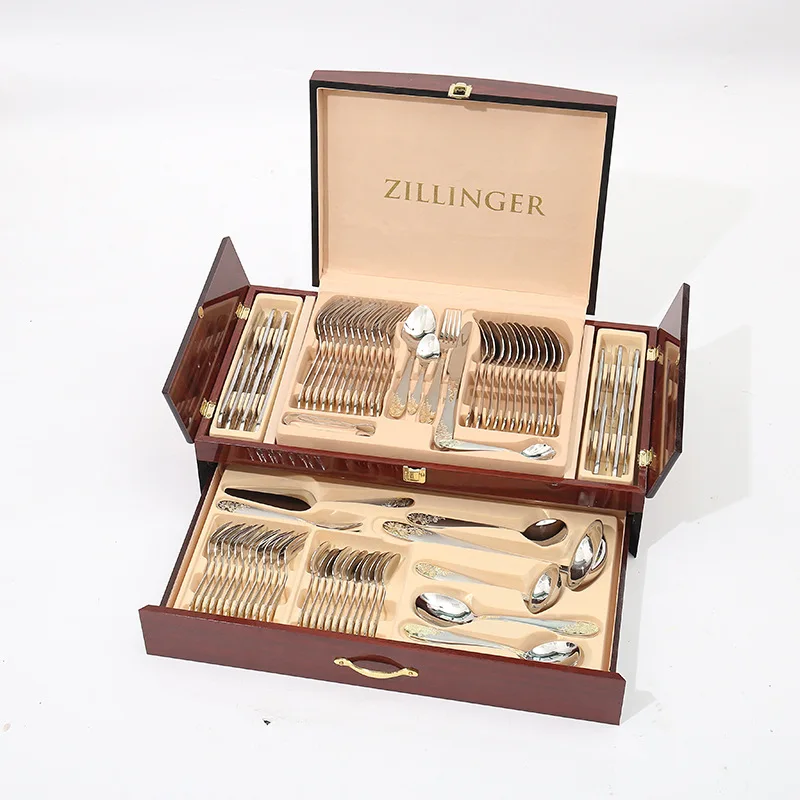 72-Piece Set Table Cutlery Gold Knife Fork Spoon Set Full Tableware Stainless Steel Flatware Set Kitchen Device Sets Gift Box
72-Piece Set Table Cutlery Gold Knife Fork Spoon Set Full Tableware Stainless Steel Flatware Set Kitchen Device Sets Gift Box