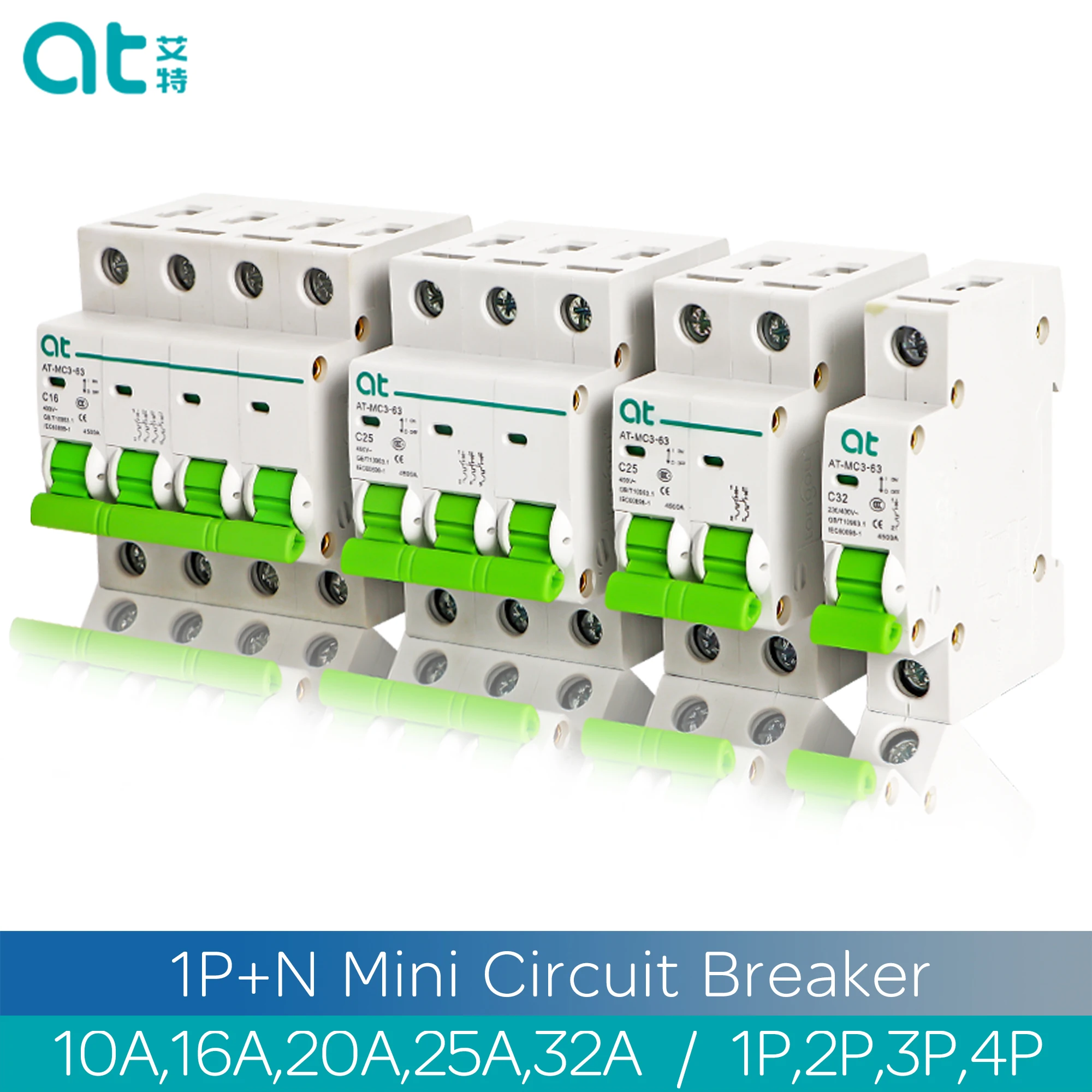 

1P 2P 1A 6A 10A 16A 20A 25A 32A 40A 50A 63A Miniature Circuit Breaker 4.5KA 110V/220V/400V 50/60HZ MCB