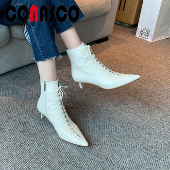 CONASCO Basic Women Ankle Boots Autumn Winter Genuine Leather High Heels Shoes Woman Fashion Elegant Lace-Up Pointed Toe Boots
CONASCO Basic Women Ankle Boots Autumn Winter Genuine Leather High Heels Shoes Woman Fashion Elegant Lace-Up Pointed Toe Boots