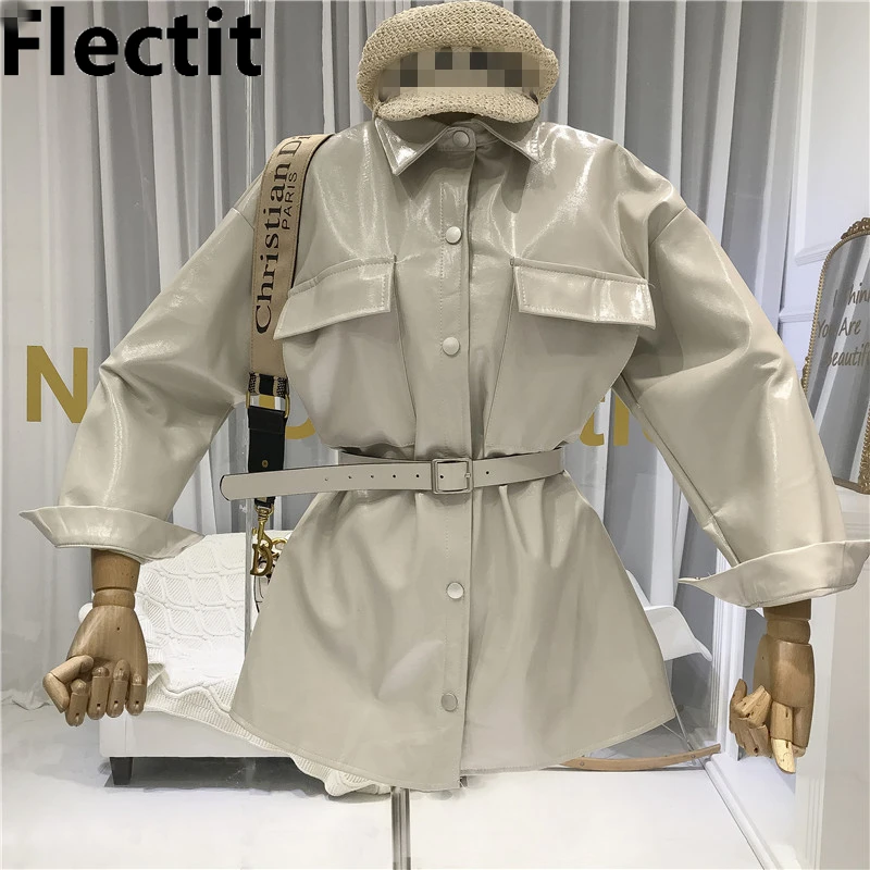 Flectit Women Patent Leather Jacket With Belt Laple Collar Single Breasted Mid Length Coat Fall Winter Overcoat *
Flectit Women Patent Leather Jacket With Belt Laple Collar Single Breasted Mid Length Coat Fall Winter Overcoat *