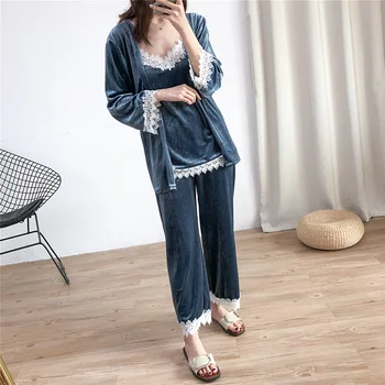 3PCS Pajamas Suit Women Sleepwear Velour Kimono Bathrobe Gown Casual Intimate Lingerie Lace Home Clothes Autumn New Nightwear
3PCS Pajamas Suit Women Sleepwear Velour Kimono Bathrobe Gown Casual Intimate Lingerie Lace Home Clothes Autumn New Nightwear