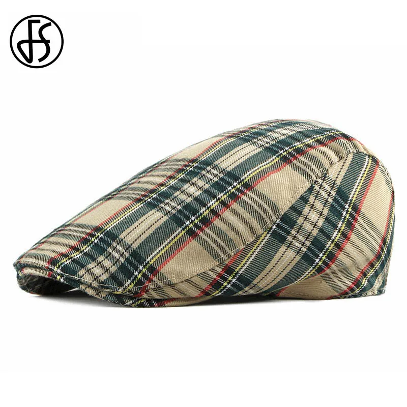 

FS 2020 Summer Casual Formal Cap For Men Women Cotton Vintage Berets Hats Green Red Classic Checkered Stylish Boina Casquette