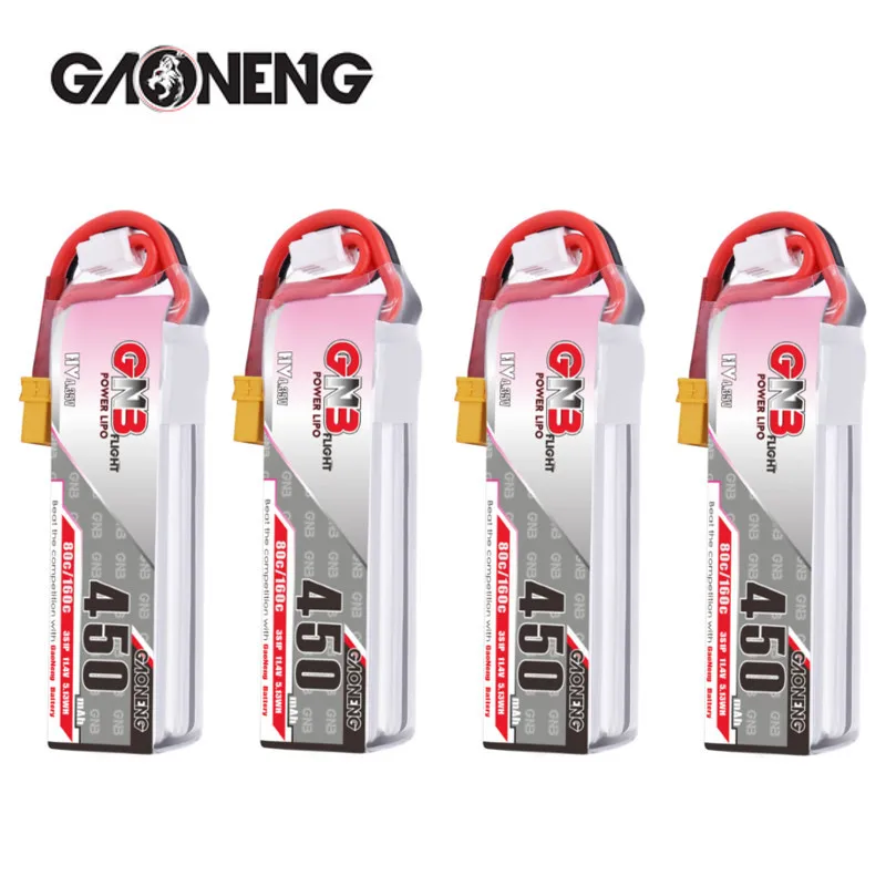 4PCS Gaoneng GNB 450MAH 3S 80C HV 11.4V Lipo Battery XT30 Plug for iFlight CineBee Indoor Cine Whoop BetaFPV Drone RC Quadcopter
4PCS Gaoneng GNB 450MAH 3S 80C HV 11.4V Lipo Battery XT30 Plug for iFlight CineBee Indoor Cine Whoop BetaFPV Drone RC Quadcopter