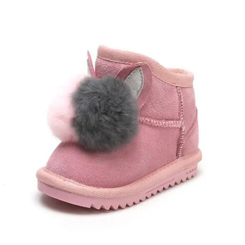Genuine Leather Baby Snow Boots Girls Plus Velvet Thick Winter Boots Rex Rabbit Fur ball Decoration Children Boots
Genuine Leather Baby Snow Boots Girls Plus Velvet Thick Winter Boots Rex Rabbit Fur ball Decoration Children Boots