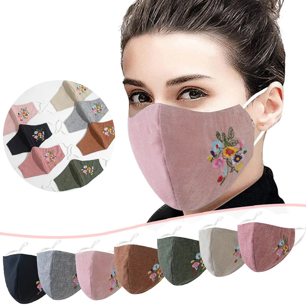 Модные женские маски с цветочным узором хлопковые для лица карманом защитное