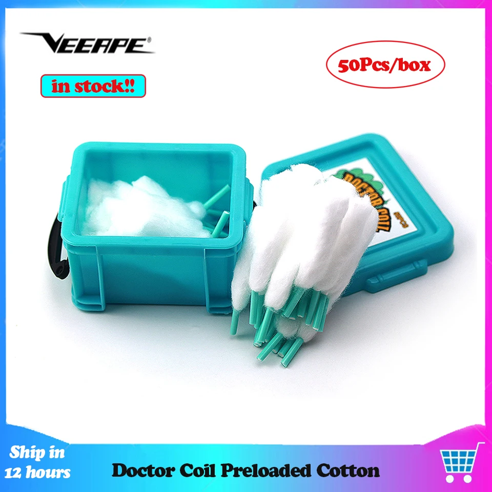 

50pcs/lot Doctor Coil Preloaded Cotton Organic Strips for DIY RBA RDA RTA RDTA Rebuildable Vape Tank Atomizer Wick Bacon Cotton