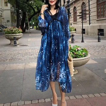 Summer Bohemian-Style Plus Size High-Waist Silk Chiffon Dress Women's Summer Loose Expandable Mid-Length Light Floral Dresses
Summer Bohemian-Style Plus Size High-Waist Silk Chiffon Dress Women's Summer Loose Expandable Mid-Length Light Floral Dresses