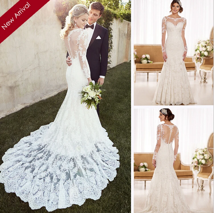 Vestido De Noiva 2015 Vintage Mermaid Wedding Dress Long Sleeve Lace Applique Court Train Sheer Wedding Dresses
Vestido De Noiva 2015 Vintage Mermaid Wedding Dress Long Sleeve Lace Applique Court Train Sheer Wedding Dresses