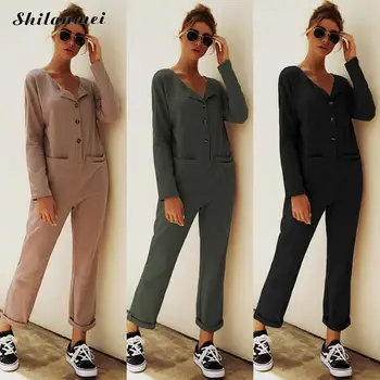 Overalls Womens Buttons Pockets Jumpsuits 2019 Fashion Autumn Long Sleeve Playsuits O Neck Casual Femme Solid Long Pants Romper
Overalls Womens Buttons Pockets Jumpsuits 2019 Fashion Autumn Long Sleeve Playsuits O Neck Casual Femme Solid Long Pants Romper
