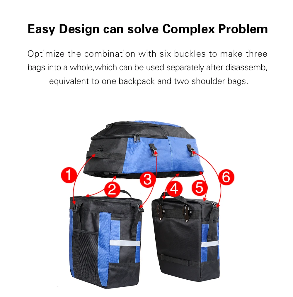 Rhinowalk 3 IN 1 Bicycle Rear Rack Seat Trunk Bag 70L MTB Road Bike Multifunctional Luggage Carrier Bag 3 Colors with Rain Cover (2)