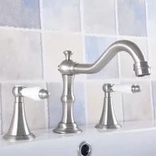 Brushed Nickel Brass Deck Mounted Dual Handles Widespread Bathroom 3 Holes Basin Faucet Mixer Water Taps mnf686
Brushed Nickel Brass Deck Mounted Dual Handles Widespread Bathroom 3 Holes Basin Faucet Mixer Water Taps mnf686