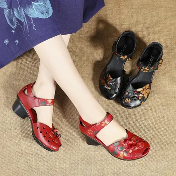 Women Ladies Female Mother Genuine Leather Bowknot Shoes Sandals Med Heel Summer Beach Retro Flowers 35-41 MLD-515
Women Ladies Female Mother Genuine Leather Bowknot Shoes Sandals Med Heel Summer Beach Retro Flowers 35-41 MLD-515