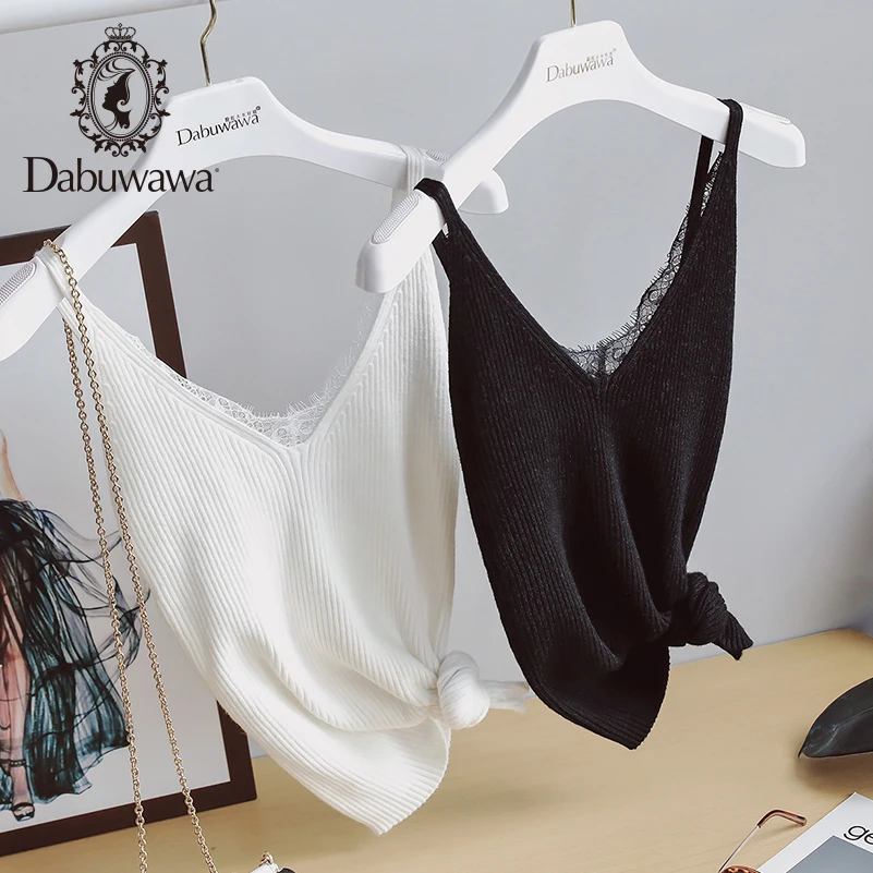 

Dabuwawa Modern Lady Streetwear Black V-Notch Thick Strap Rib-Knit Sleeveless Slim Fit Plain Autumn Women Solid Vests DN1CCM003