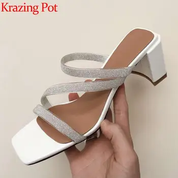 Krazing pot limited customization natural leather peep toe high heels slip on mules plastic bling fashion brand shoes women L47
Krazing pot limited customization natural leather peep toe high heels slip on mules plastic bling fashion brand shoes women L47