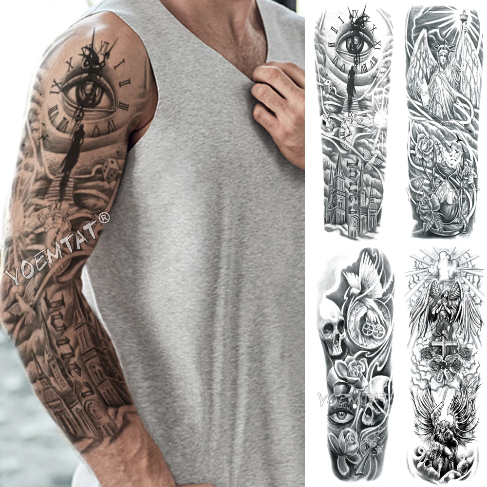 Large Arm Sleeve Tattoo Clock Poker Waterproof Temporary Fake Tatoo Sticker Skull Eye Bird Castle Men Women Full Totem Tatto
Large Arm Sleeve Tattoo Clock Poker Waterproof Temporary Fake Tatoo Sticker Skull Eye Bird Castle Men Women Full Totem Tatto