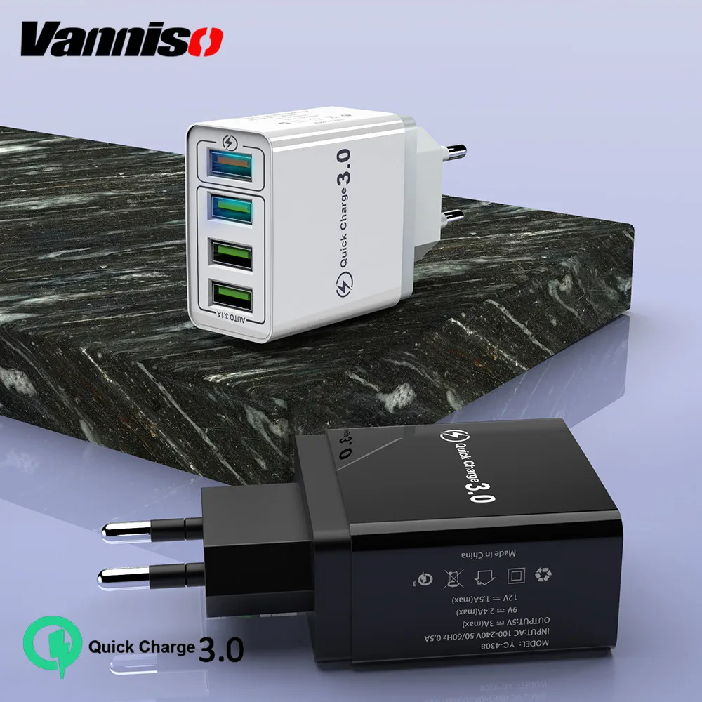 Vanniso 48W USB Charger QC 3.0 4 USB Fast Charging Wall Phone Chargers For iPhone 7 8 X Samsung Xiaomi US EU UK Plug Adapter
Vanniso 48W USB Charger QC 3.0 4 USB Fast Charging Wall Phone Chargers For iPhone 7 8 X Samsung Xiaomi US EU UK Plug Adapter