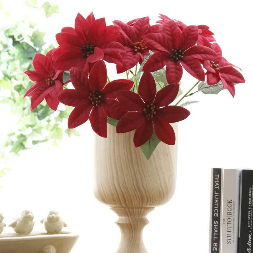 Artificial Red Poinsettia Flowers Bouquet Christmas Fake Silk Flowers Home Garden Shop Decor
Artificial Red Poinsettia Flowers Bouquet Christmas Fake Silk Flowers Home Garden Shop Decor