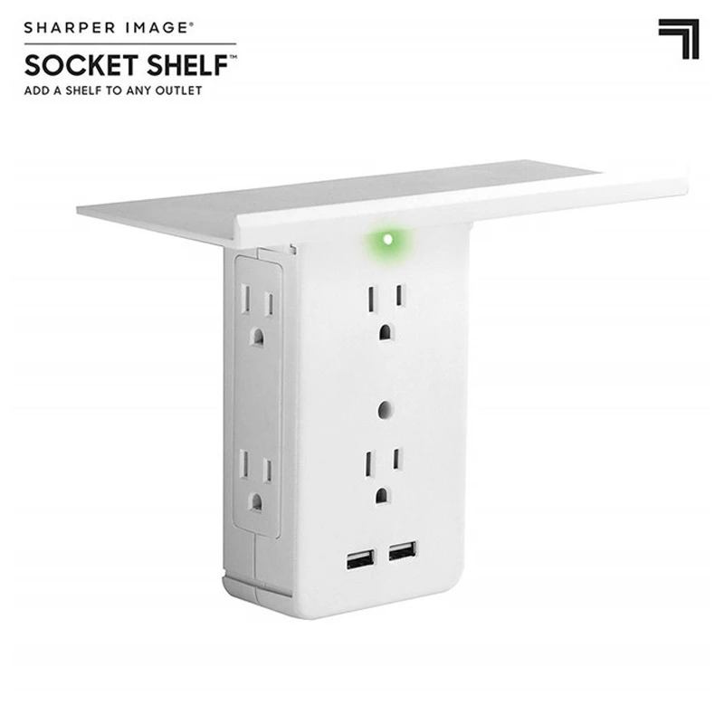 Socket Shelf 8 Port Surge Protector Wall Outlet, 6 Electrical Outlet Extenders, 2 USB Charging Ports & Removable Built-In Shelf
Socket Shelf 8 Port Surge Protector Wall Outlet, 6 Electrical Outlet Extenders, 2 USB Charging Ports & Removable Built-In Shelf