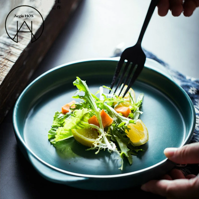 21cm Solid color ceramic plate double ear breakfast plate Western food tableware pasta flat plate simple style disc
21cm Solid color ceramic plate double ear breakfast plate Western food tableware pasta flat plate simple style disc