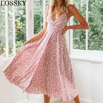 2020 Summer Sexy Low V Neck Floral Daisy Print Midi Dress Backless Boho Beach Holiday Spaghetti Strap Long Dress Female Sundress
2020 Summer Sexy Low V Neck Floral Daisy Print Midi Dress Backless Boho Beach Holiday Spaghetti Strap Long Dress Female Sundress