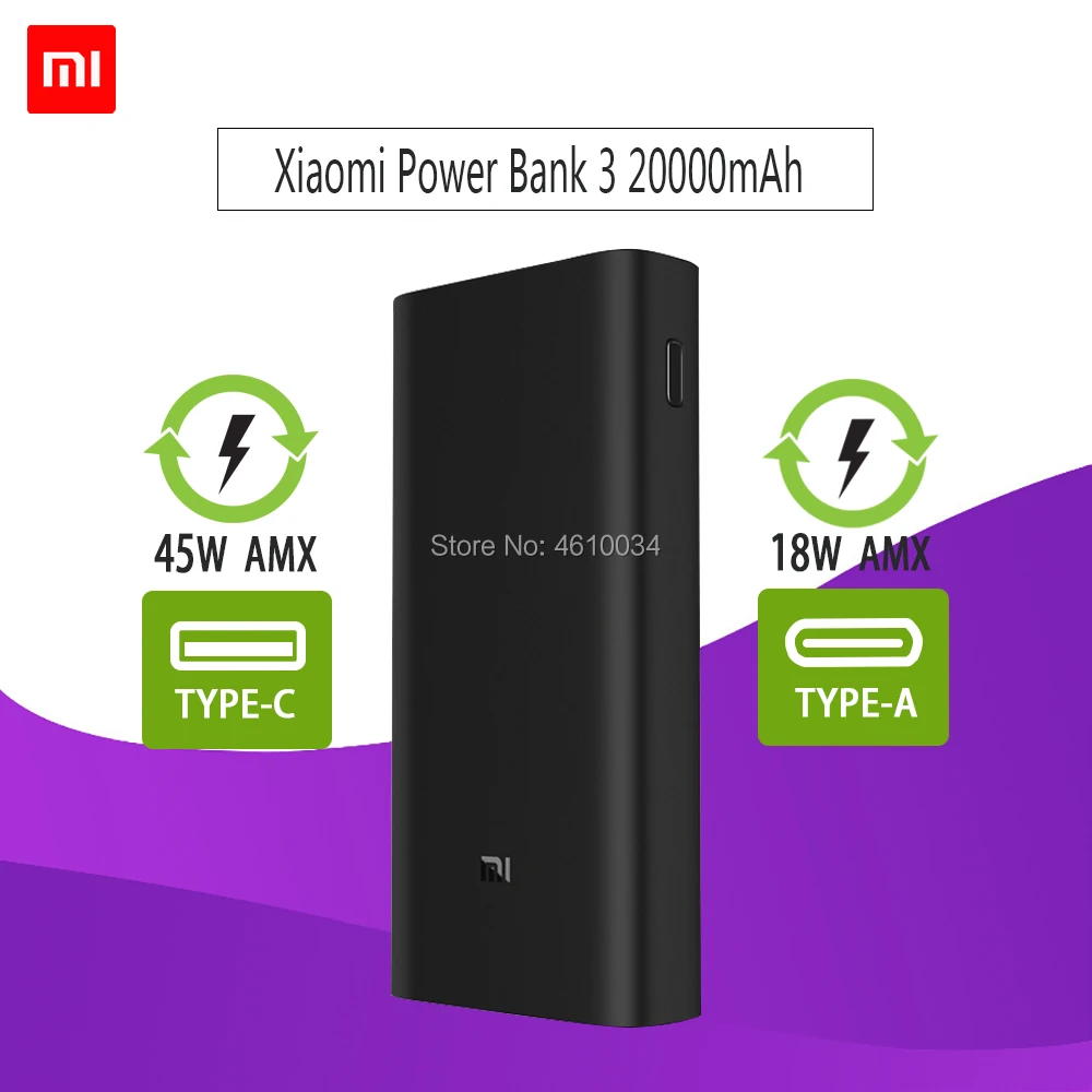 Xiaomi Power Bank 3 20000MAh Pro 45W PD Fast Charger For Laptop Mi Power Bank PLM07ZM With Triple USB Output USB-C 45W 20000mAh
Xiaomi Power Bank 3 20000MAh Pro 45W PD Fast Charger For Laptop Mi Power Bank PLM07ZM With Triple USB Output USB-C 45W 20000mAh