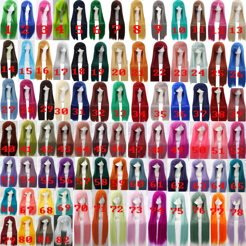 Anime 100cm/39.3" Different Colors Full Bangs Straight Long Heat Resistance Synthetic Hair Cosplay Costume Wigs Peruca
Anime 100cm/39.3" Different Colors Full Bangs Straight Long Heat Resistance Synthetic Hair Cosplay Costume Wigs Peruca
