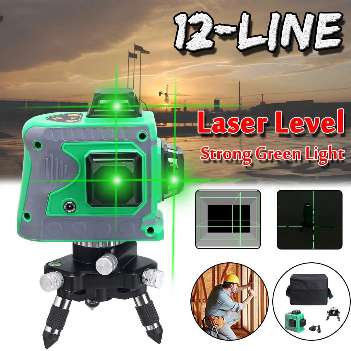 New 12 Lines 3D Level Self-Leveling 360 Horizontal And Vertical Cross Super Powerful Green Laser Beam Line Level Measure
New 12 Lines 3D Level Self-Leveling 360 Horizontal And Vertical Cross Super Powerful Green Laser Beam Line Level Measure