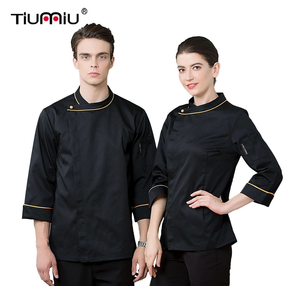 Fashion Chef Uniforms Unisex Oblique Collar Long Sleeve Overalls Restaurant Hotel Kitchen Cooking Jacket Waiter Hairdresser Coat
Fashion Chef Uniforms Unisex Oblique Collar Long Sleeve Overalls Restaurant Hotel Kitchen Cooking Jacket Waiter Hairdresser Coat