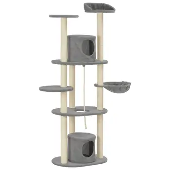 

Cat Tree with Sisal Scratching Posts Grey 160 cm Simple Four-layer Cat Tree Cats' Play Center Suitable for Multiple Cats