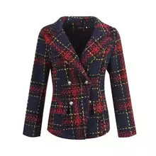 

Tweed Tassel Houndstooth Blazer za Women Red Plaid Double Breasted Suit 2021 Spring Autumn Office Lady Fashion Casual Blazers