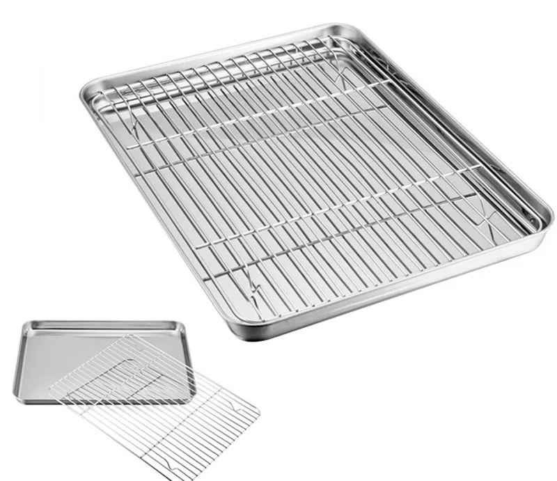 Baking Tray with Removable Cooling Rack Set Stainless Steel Baking Pan sheet Non Toxic , used for oven, Dishwasher Safe
Baking Tray with Removable Cooling Rack Set Stainless Steel Baking Pan sheet Non Toxic , used for oven, Dishwasher Safe