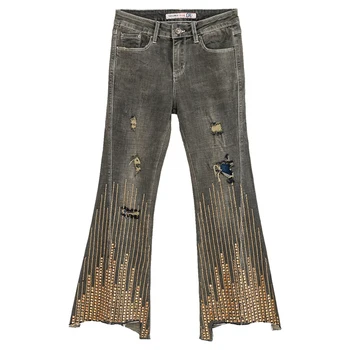 Fall Spring Vintage Women Ripped Hole Rhinestone Irregular Flare Jeans Pants , Casual Diamonds Ankle Length Denim Trousers
Fall Spring Vintage Women Ripped Hole Rhinestone Irregular Flare Jeans Pants , Casual Diamonds Ankle Length Denim Trousers
