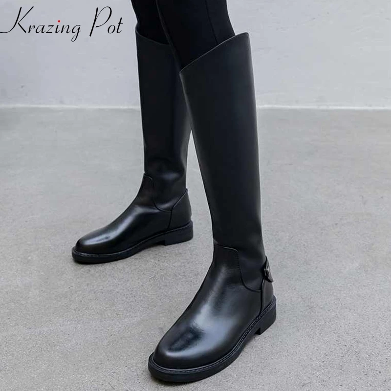 krazing pot 2019 genuine leather zipper low heels round toe knee-high boots punk rock design model runway thigh high boots l14
krazing pot 2019 genuine leather zipper low heels round toe knee-high boots punk rock design model runway thigh high boots l14