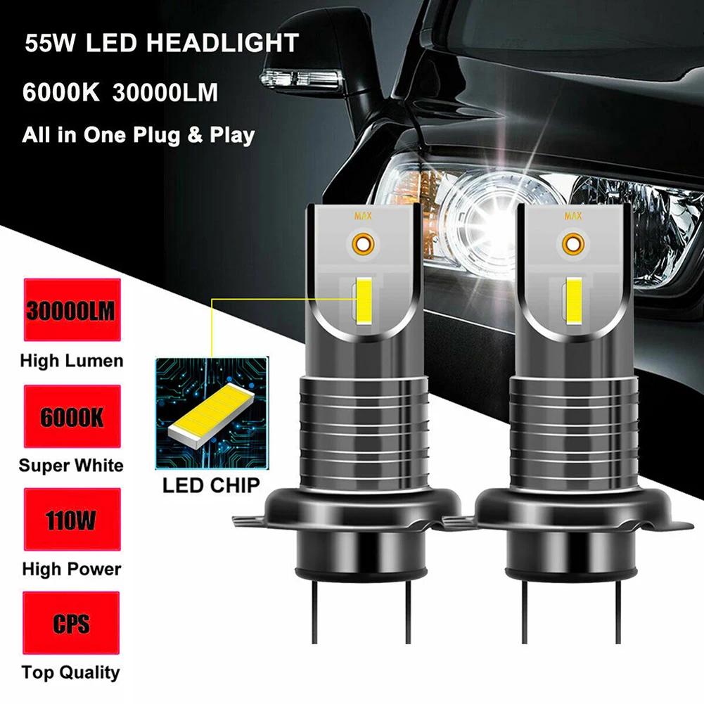 

2Pcs H7 110W Car 5050 CSP LED Headlight Kit Canbus Error Free Lamp 30000LM 6000K Waterproof Dust-proof Car Headlight Bulbs