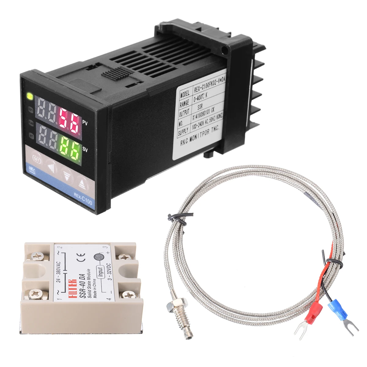 New REX-C100 LCD PID Temperature Controller + Solid State Relay + K Thermocouple High Quality Digital Temperature Controller