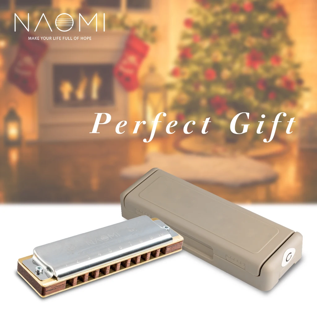 

NAOMI 10 Holes Blues Harmonica Rosewood Comb Brass Reed Diatonic Harmonica In Key Of C For Professional Player