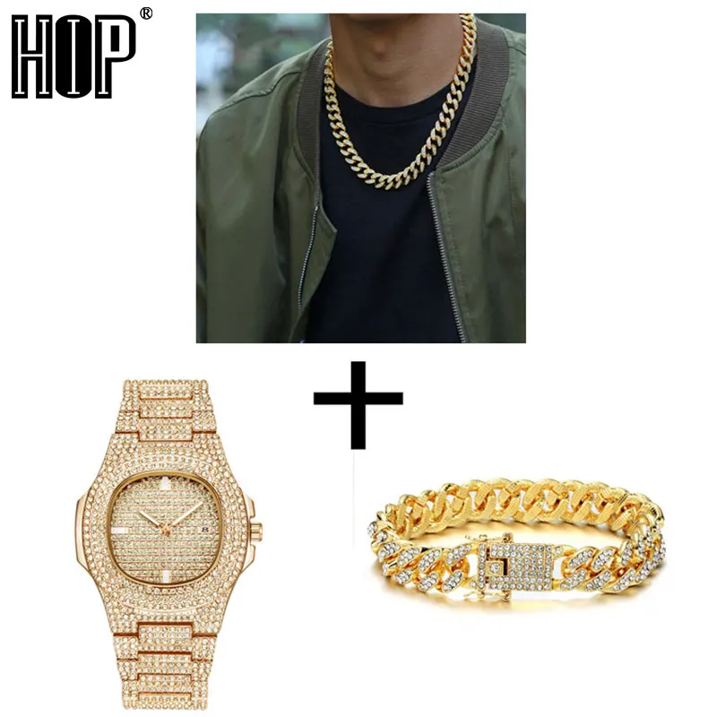 Silver Necklace +Watch+Bracelet Hip Hop Miami Curb Cuban Chain Gold Full Iced Out Paved Rhinestones CZ Bling For Men Jewelry
Silver Necklace +Watch+Bracelet Hip Hop Miami Curb Cuban Chain Gold Full Iced Out Paved Rhinestones CZ Bling For Men Jewelry
