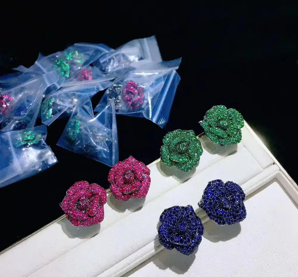 rose flower stud earring cute romantic 23*24MM blue green red color 925 sterling silver cubic zircon fine women jewelry
rose flower stud earring cute romantic 23*24MM blue green red color 925 sterling silver cubic zircon fine women jewelry