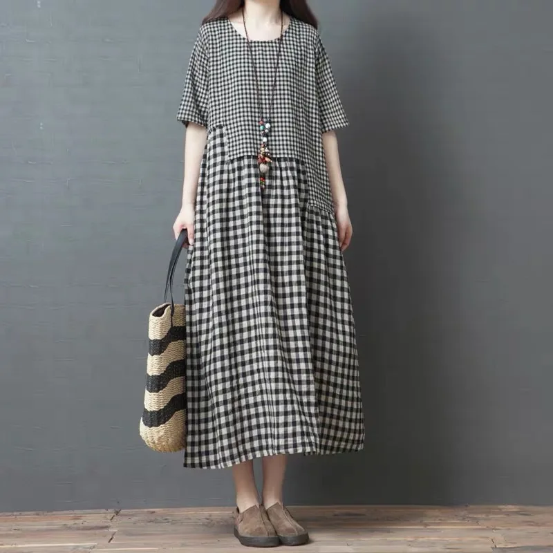 2019 Summer New Style Large Size Dress Literature And Art Loose-Fit Slimming Mid-length Plaid Short-sleeved Shirt Short-sleeve D
2019 Summer New Style Large Size Dress Literature And Art Loose-Fit Slimming Mid-length Plaid Short-sleeved Shirt Short-sleeve D