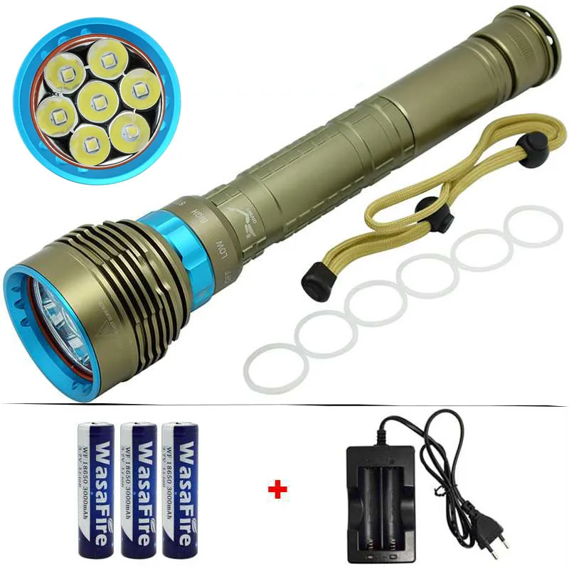 Waterproof Dive Flashlight 15000 Lumens 7x XML L2 LED Scuba Flashlights Underwater 100m Diving Torch Light with 18650+Charger
Waterproof Dive Flashlight 15000 Lumens 7x XML L2 LED Scuba Flashlights Underwater 100m Diving Torch Light with 18650+Charger