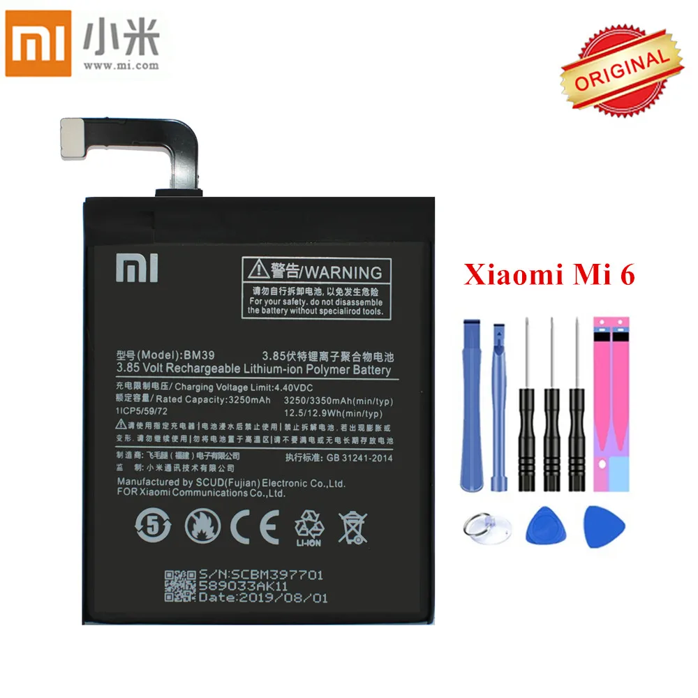2019 новый оригинальный аккумулятор Xiaomi BM39 для 6 Mi Mi6 высокое качество akku 3250 мАч с