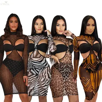 Spring Suit-dress Mesh Gauze Three-pieces Sexy Dress Hollow Out Leopard Dress Printing Party Dress Night Club Outfits Midi Dress
Spring Suit-dress Mesh Gauze Three-pieces Sexy Dress Hollow Out Leopard Dress Printing Party Dress Night Club Outfits Midi Dress