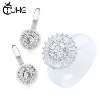 Fashion Bridal Jewelry Sets For Women Accessory Cubic Zircon Crystal Hearlthy Ceramic Rings Stud Earrings Set Christmas Gift
Fashion Bridal Jewelry Sets For Women Accessory Cubic Zircon Crystal Hearlthy Ceramic Rings Stud Earrings Set Christmas Gift