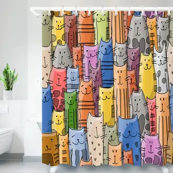Colorful Cat Printed Bath Waterproof Curtain 3D Polyester Fabric Shower Curtain with 12 Hooks for Mildewproof Bathroom Decor
Colorful Cat Printed Bath Waterproof Curtain 3D Polyester Fabric Shower Curtain with 12 Hooks for Mildewproof Bathroom Decor