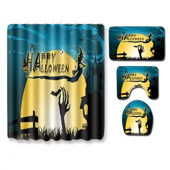 Happy Halloween Waterproof Polyester Fabric Shower Curtains Four-Piece For Home Office Halloween Printed Bathroom Mats
Happy Halloween Waterproof Polyester Fabric Shower Curtains Four-Piece For Home Office Halloween Printed Bathroom Mats