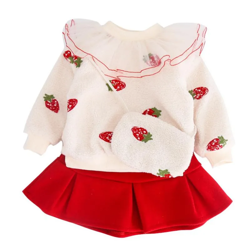 Toddler Girls Clothing Sets Winter Strawberry Lamb Cashmere Thicken Tops+Pleated Skirts Princess Outfits 1-5Yrs Girls Clothes
Toddler Girls Clothing Sets Winter Strawberry Lamb Cashmere Thicken Tops+Pleated Skirts Princess Outfits 1-5Yrs Girls Clothes