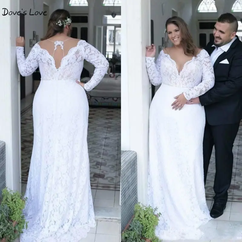 Simple Wedding Dresses Lace Plus size Mermaid V Neck Full Sleeves Long Sweep Train Open Back Bridal Gowns Custom Walk Beside You
Simple Wedding Dresses Lace Plus size Mermaid V Neck Full Sleeves Long Sweep Train Open Back Bridal Gowns Custom Walk Beside You