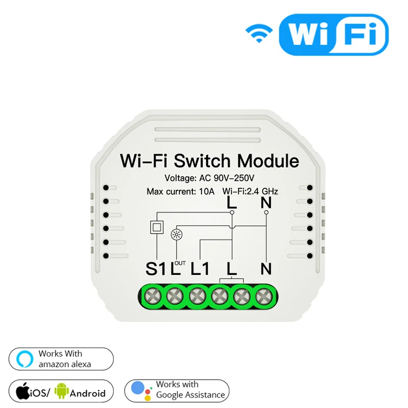 Hidden Mini Smart Switch Smart Life/Tuya APP 1/2 Way 90-250V WiFi Switch Module With Rail Bracket Work With Alexa Google Home
Hidden Mini Smart Switch Smart Life/Tuya APP 1/2 Way 90-250V WiFi Switch Module With Rail Bracket Work With Alexa Google Home