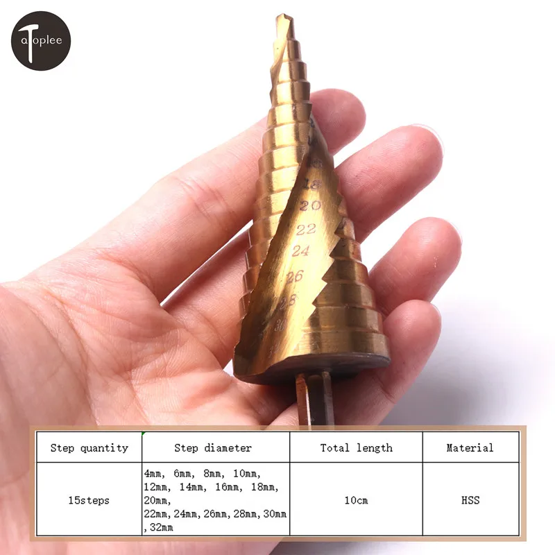 Atoplee 1Pc HSS 15 Steps 4-32mm Titanium Hex Shank Spiral Groove Step Drill Bit Wood Cone Drilling Saw Power Drill Tools
Atoplee 1Pc HSS 15 Steps 4-32mm Titanium Hex Shank Spiral Groove Step Drill Bit Wood Cone Drilling Saw Power Drill Tools